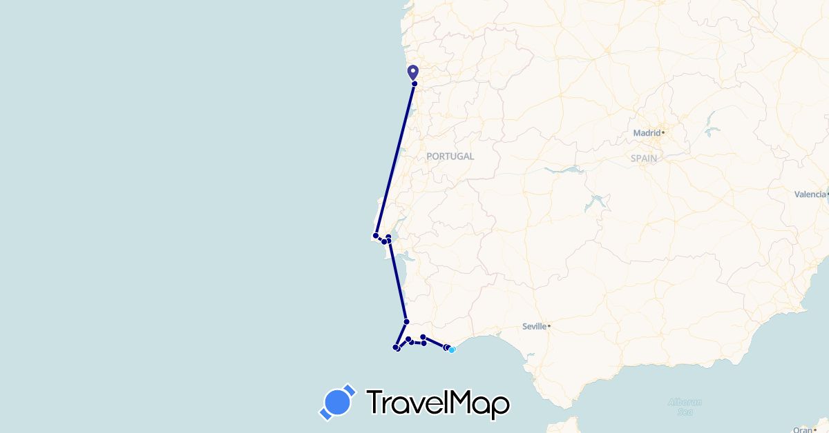 TravelMap itinerary: driving, boat in Portugal (Europe)